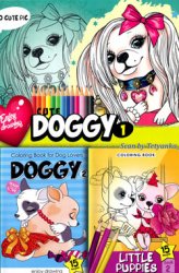 Cute doggy, little puppies. Coloring book